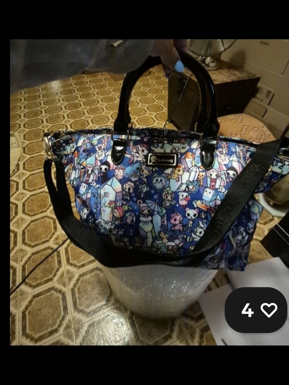 tokidoki Navy Multicolor Character Print Tote with Black Handles and Strap